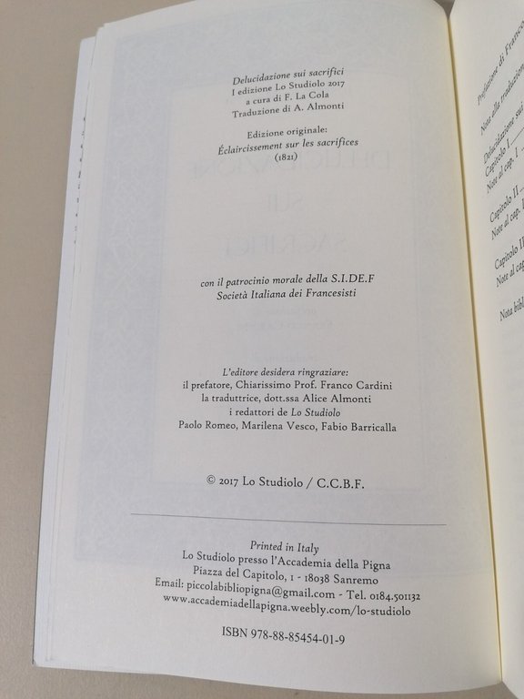 Delucidazione Sui Sacrifici Libro De Maistre Cardini Testo A Fronte …