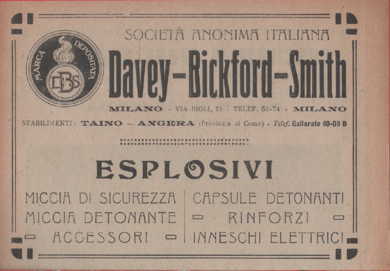 Devey-Bickford-Smith Esplosivi. Advertising 1920 | Immagine principale
