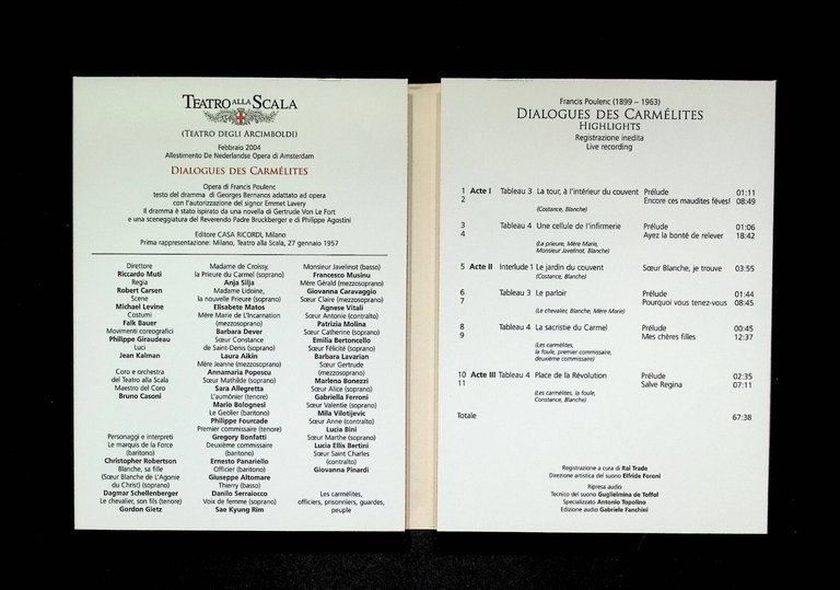 Dialogues des Carmelites Francis Poulenc DVD+CD Riccardo Muti Teatro alla …