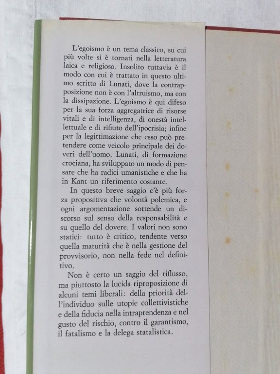 Difesa dell'Egoismo Libro Giancarlo Lunati Rusconi copertina rigida 1^ edizione