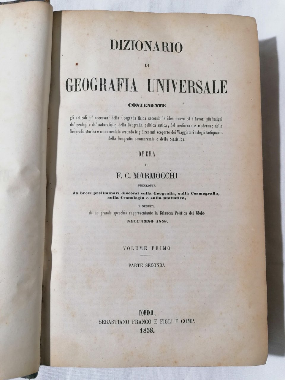 Dizionario Di Geografia Universale Libro Marmocchi Volume 1 Parte Seconda …