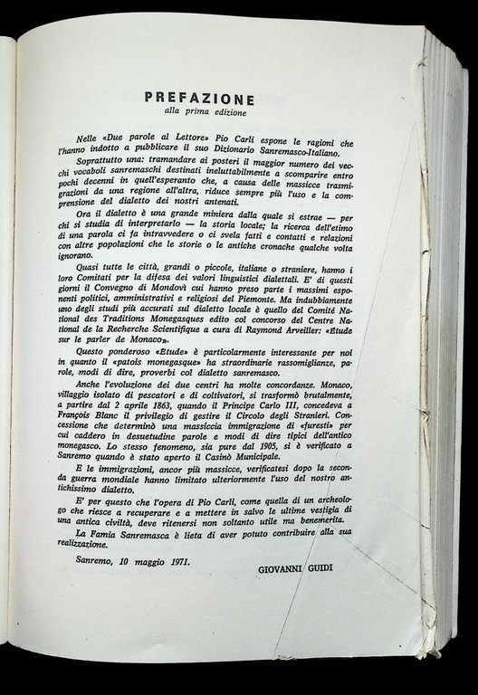 Dizionario Dialettale Sanremasco Italiano Pio Carli 9000 Vocaboli Proverbi 2003