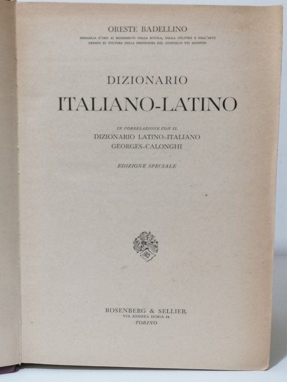 Dizionario Italiano Latino Badellino Rosenberg Sellier Edizione Speciale 1964