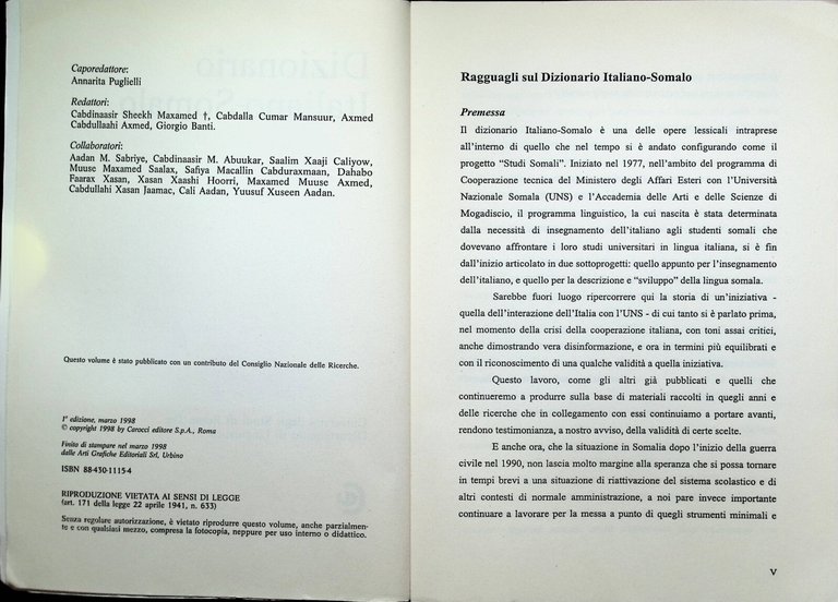 Dizionario Italiano Somalo Libro Puglielli Carocci 8843011154 Prima Edizione
