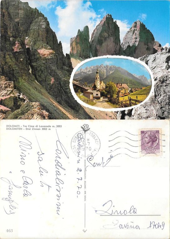 Dolomiti. Tre Cime di Lavaredo. Viaggiata 1970