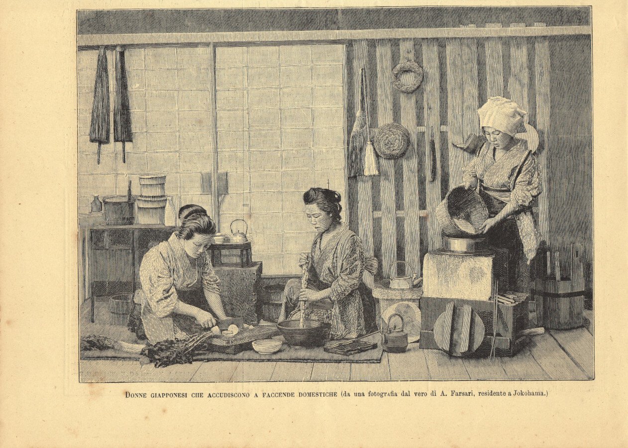Donne giapponesi che accudiscono a faccende domestiche. Immagine 1889 | Immagine principale