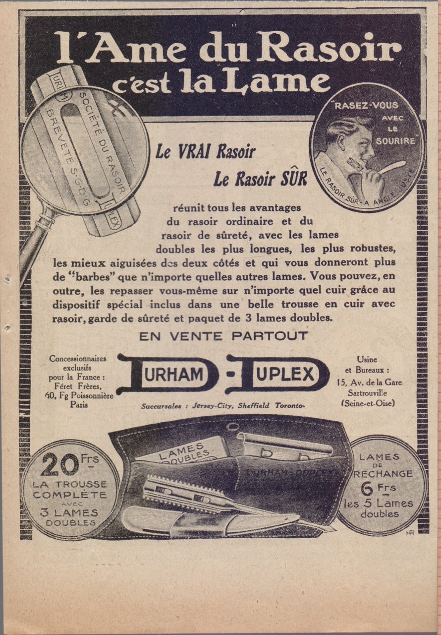 Durham-Duplex. L'ame du rasoir c'est la lame. Advertising 1920 | Immagine principale