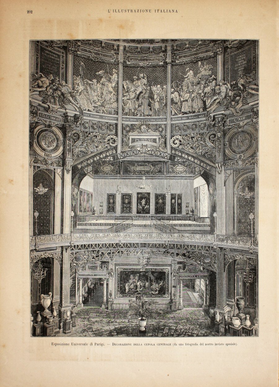 Esposizone Universale di Parigi. Decorazione della cupola centrale. Stampa 1889 | Immagine principale