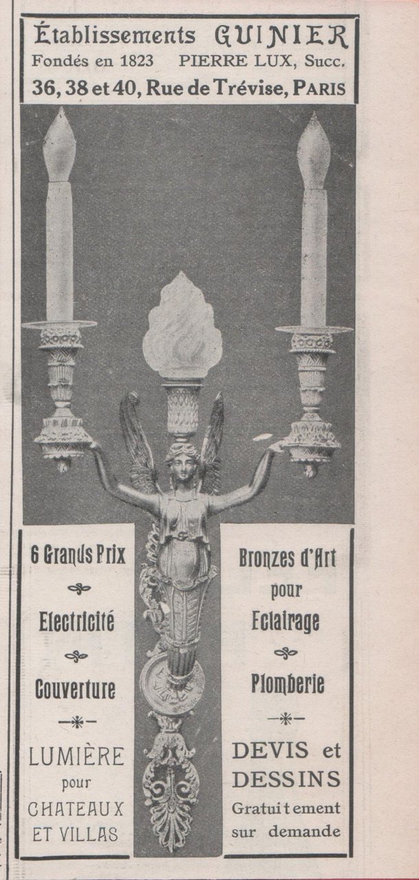 Etablissements Gunier. Electricité, bronze d'art pour eclarage. Advertising 1912 | Immagine principale