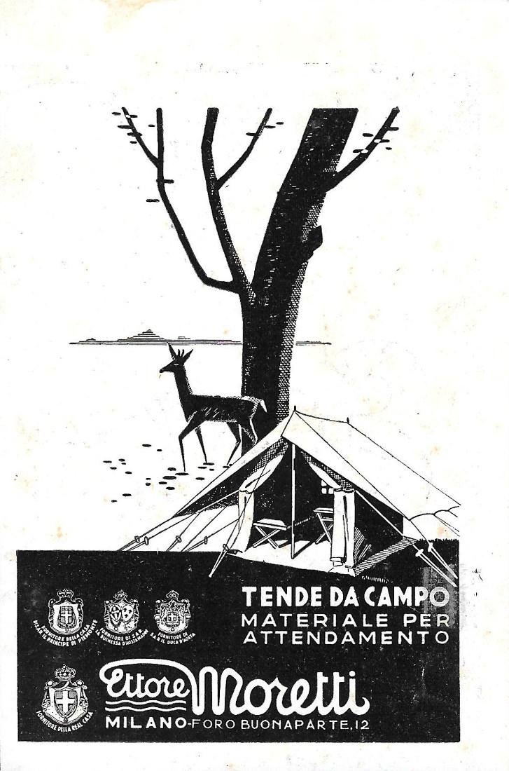 Ettore Moretti. Tende da campo, materiale per attendamento. Advertising 1941 | Immagine principale
