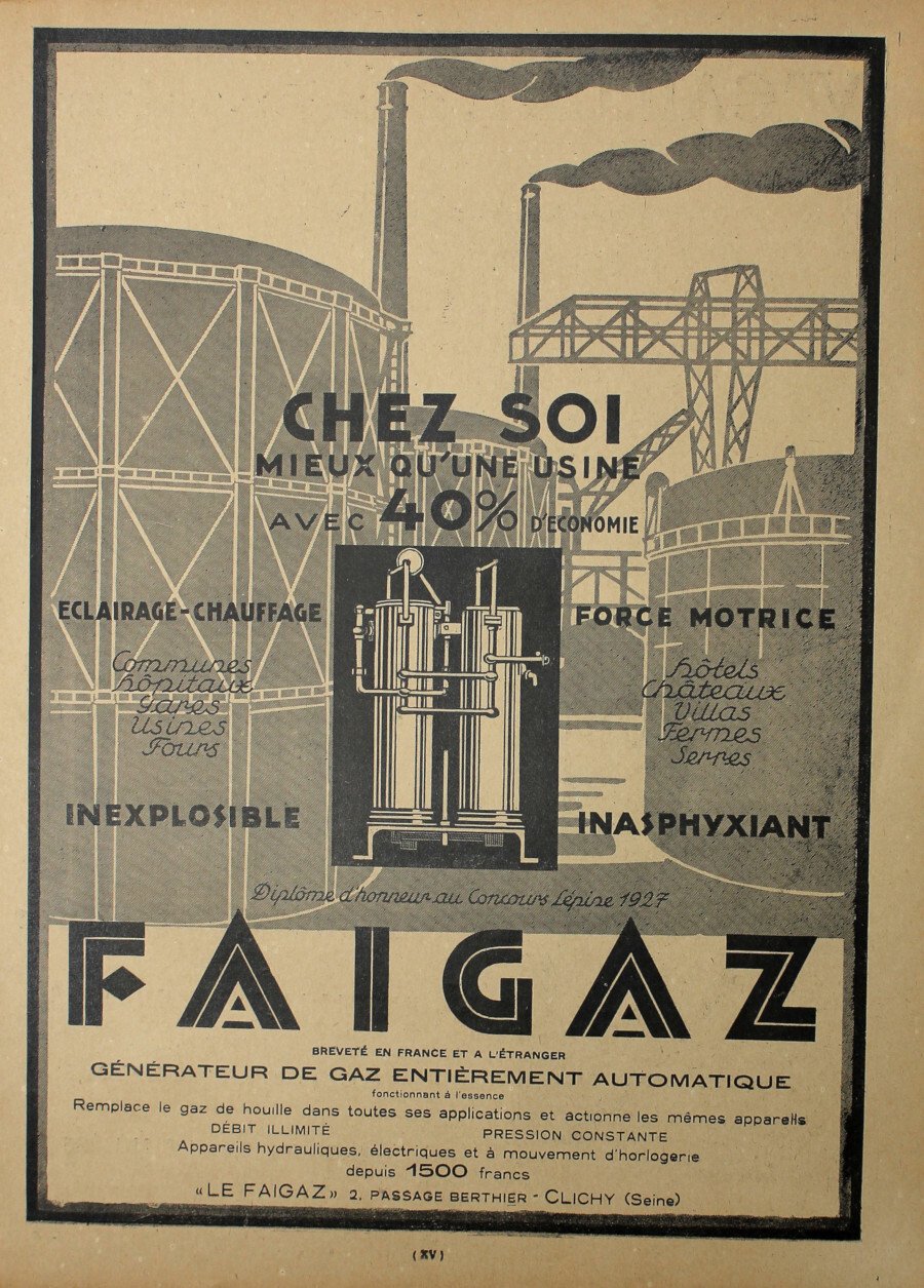 Faigaz. Generateur de gaz entieremet automatique. Advertising 1927 | Immagine principale