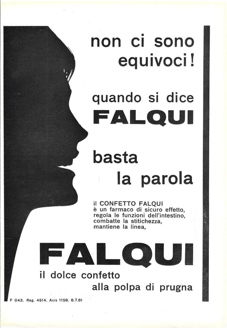 Falqui, il dolce confetto alla polpa di prugna. Advertising 1962 | Immagine principale