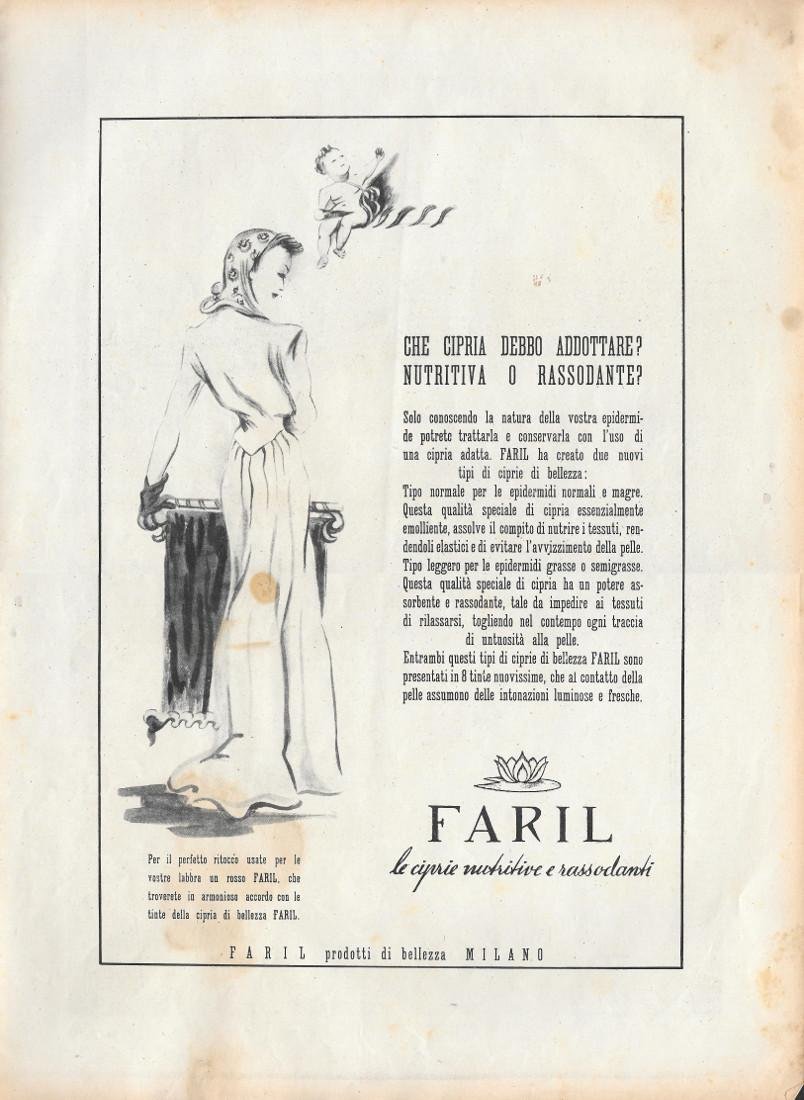 Faril, le ciprie nutritive e rassodanti . Pubblicita 1943 | Immagine principale