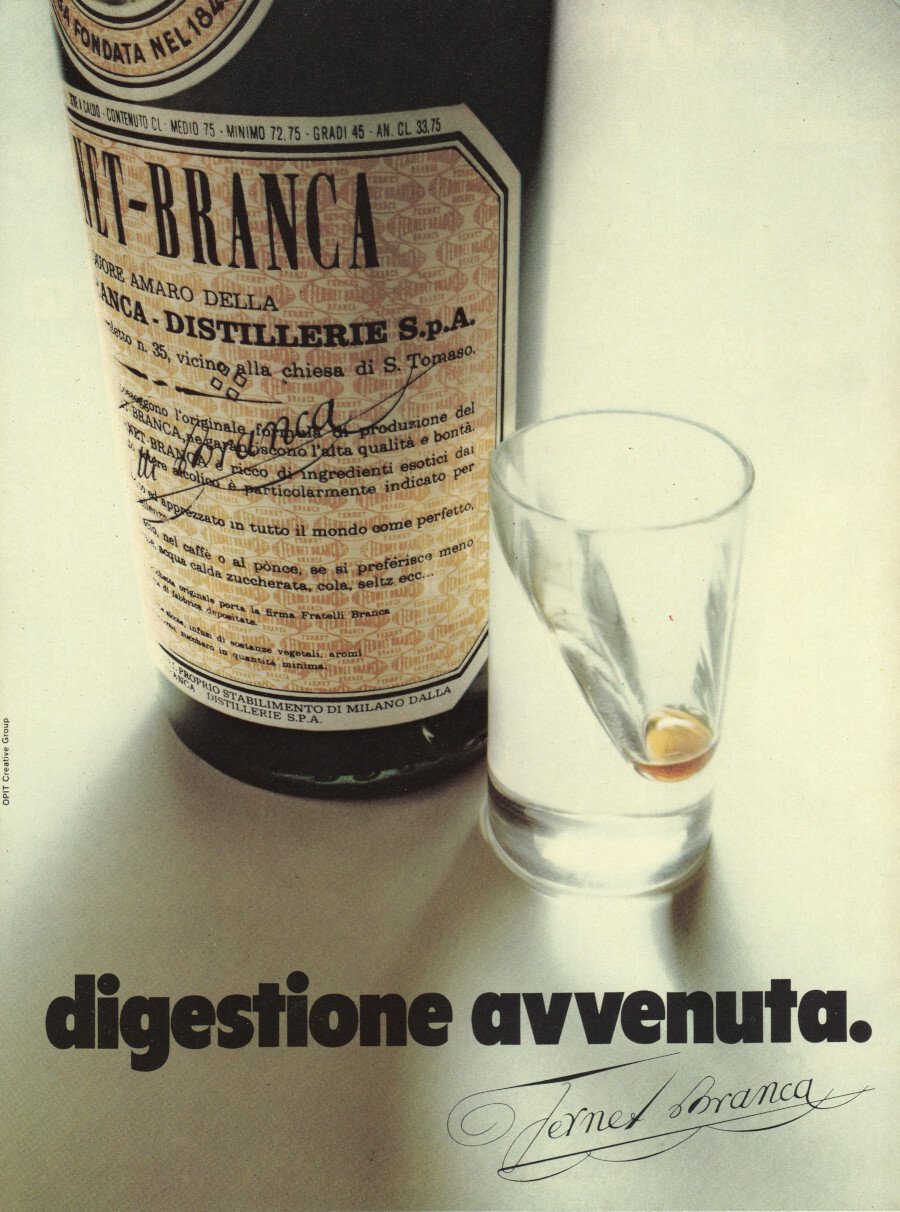 Fernet Branca, digestione avvenuta/Televisore Rex 9 pollici. Advertising 1974 | Immagine principale
