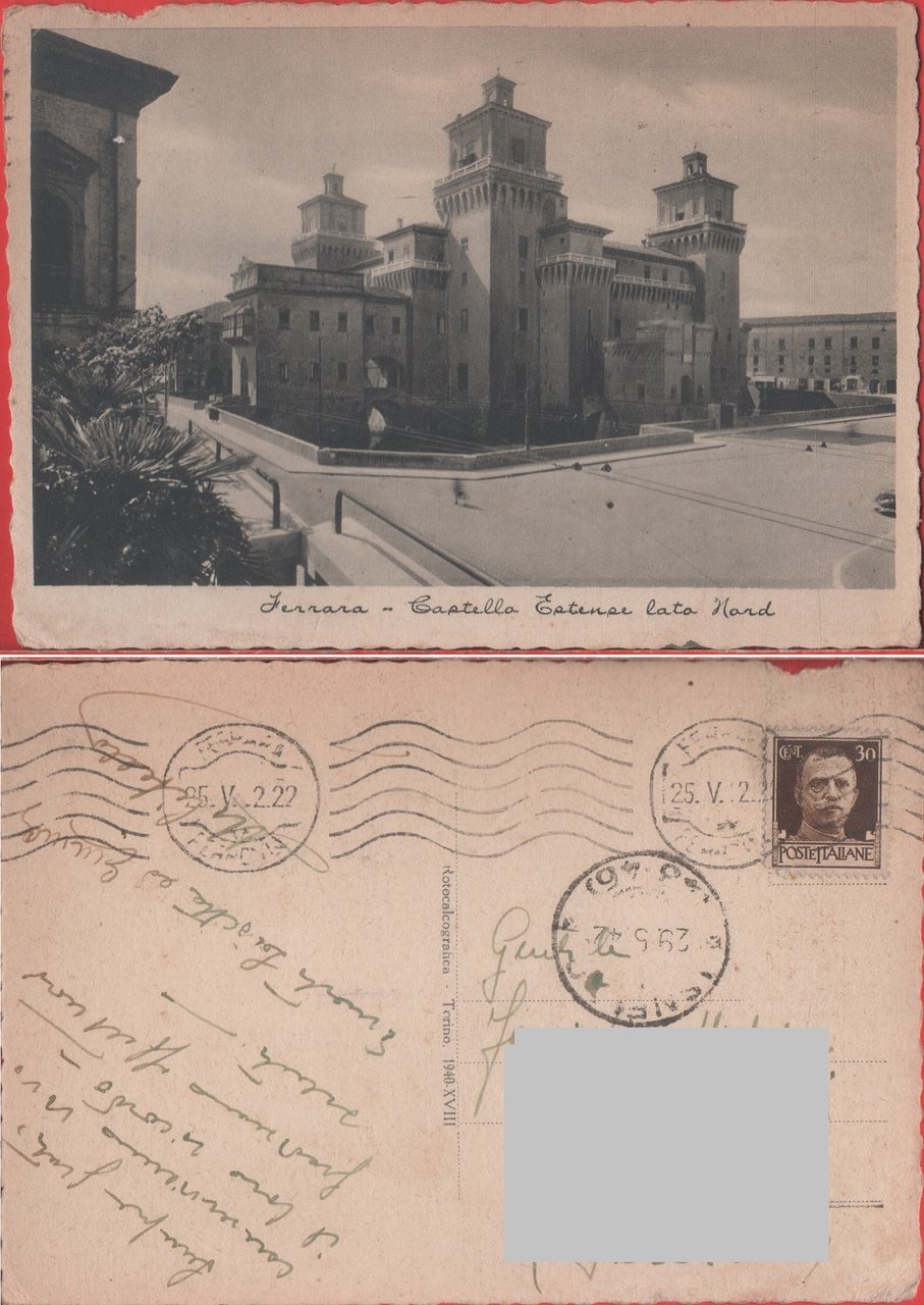 Ferrara. Castello Estense, lato nord. Viaggiata 1922 | Immagine principale