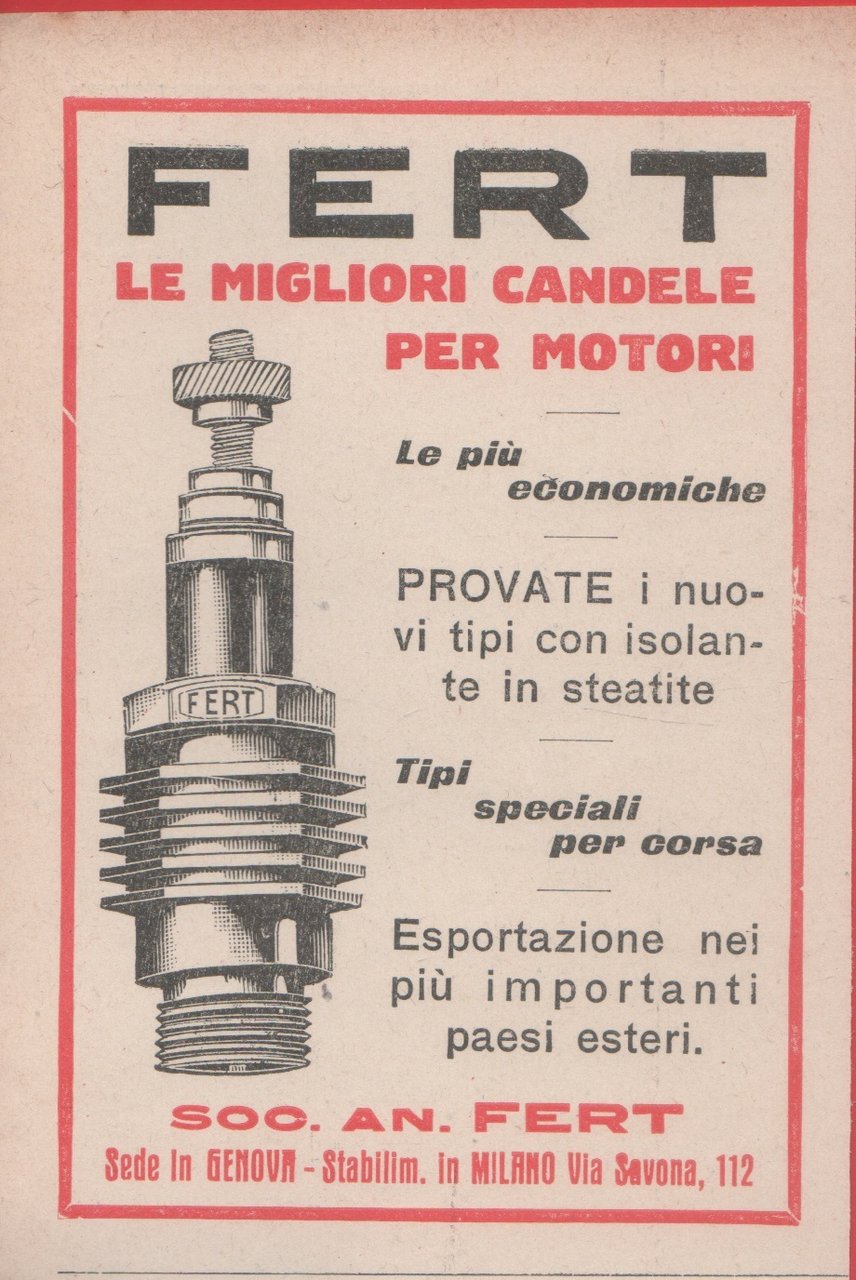 FERT le migliori candele per motori. Advertising 1924 | Immagine principale