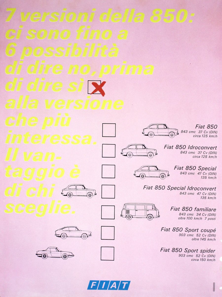 FIAT. 7 versioni della 850. Advertising 1969 | Immagine principale