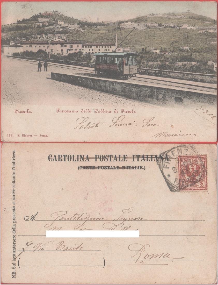 Fiesole. Panorama della collina di Fiesole. Viaggiata 1909. Filobus | Immagine principale