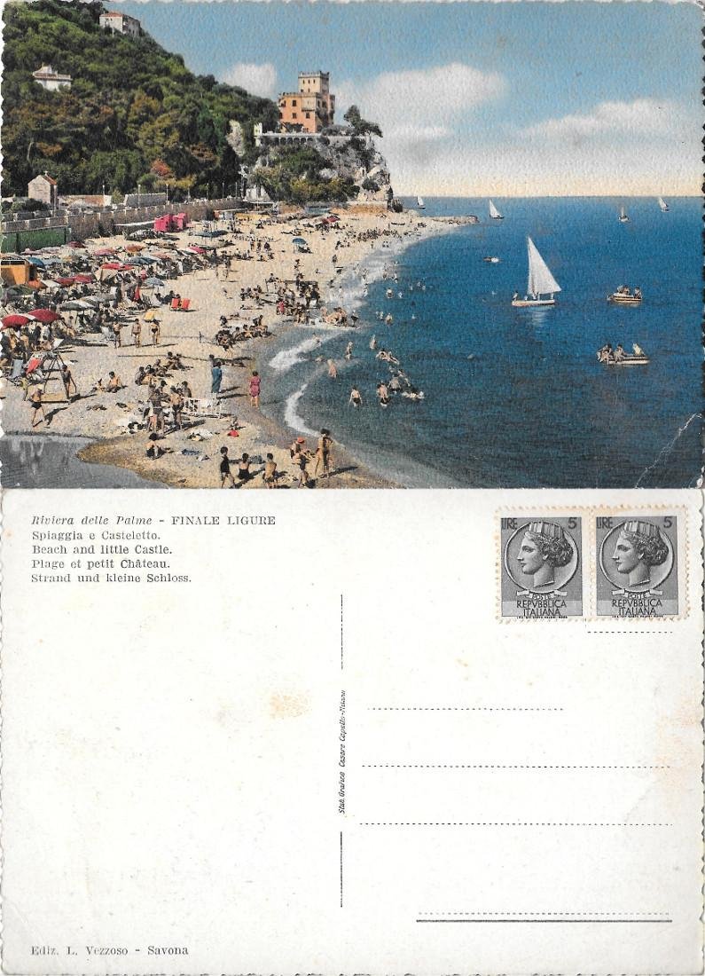 Finale Ligure. Spiaggia e Castelletto. Non viaggiata | Immagine principale