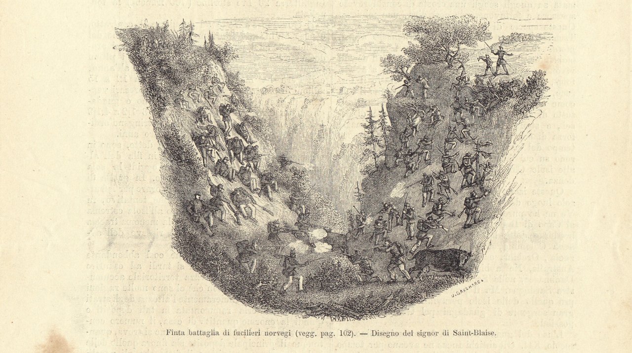 Finta battaglia di fucilieri norvegi. Illustrazione 1864 | Immagine principale
