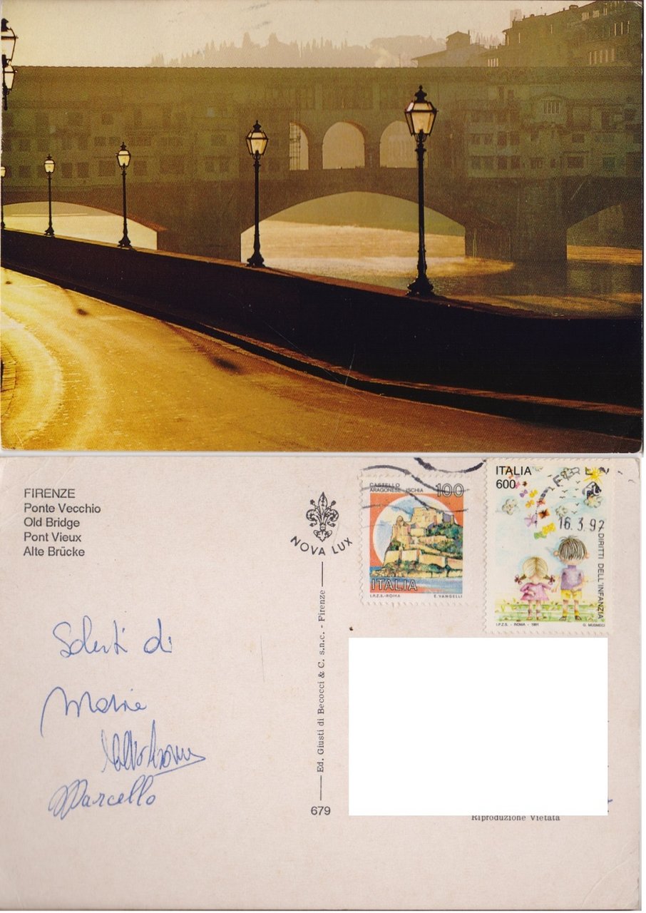 Firenze. Ponte vecchio. Viaggiata 1992 | Immagine principale
