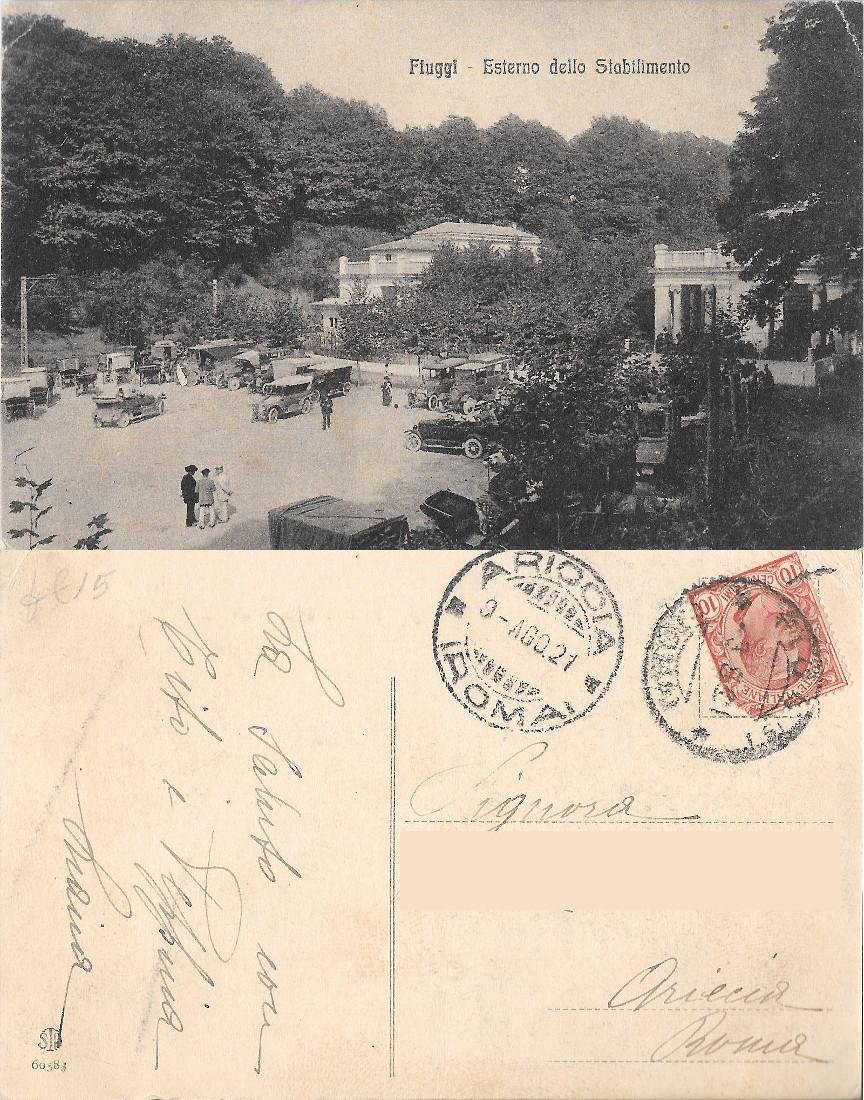 Fiuggi. Esterno dello Stabilimento. Auto. Viaggiata 1921 | Immagine principale