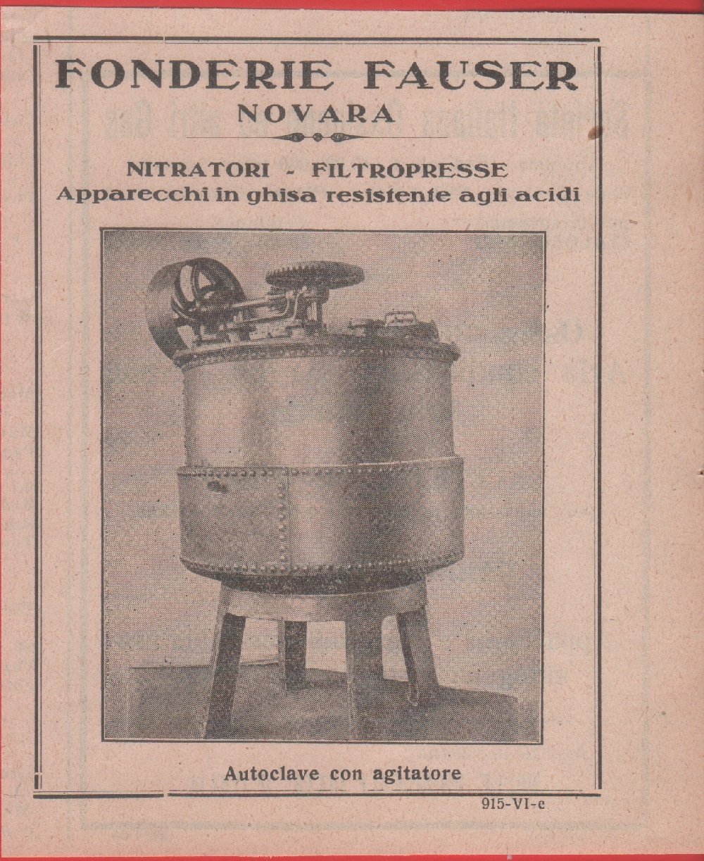Fonderie Fauser Novara. Advertising 1926 | Immagine principale