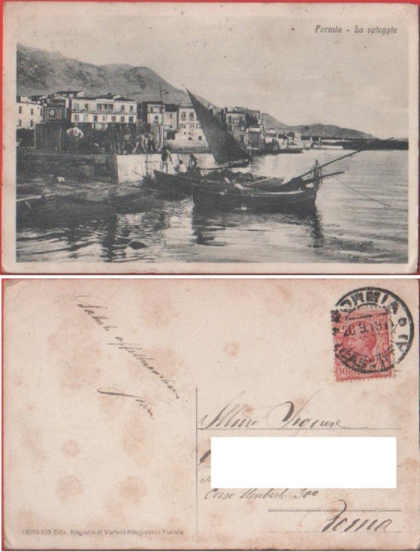 Formia (LT). La spiaggia. Viaggiata 1919. Animata, barche | Immagine principale