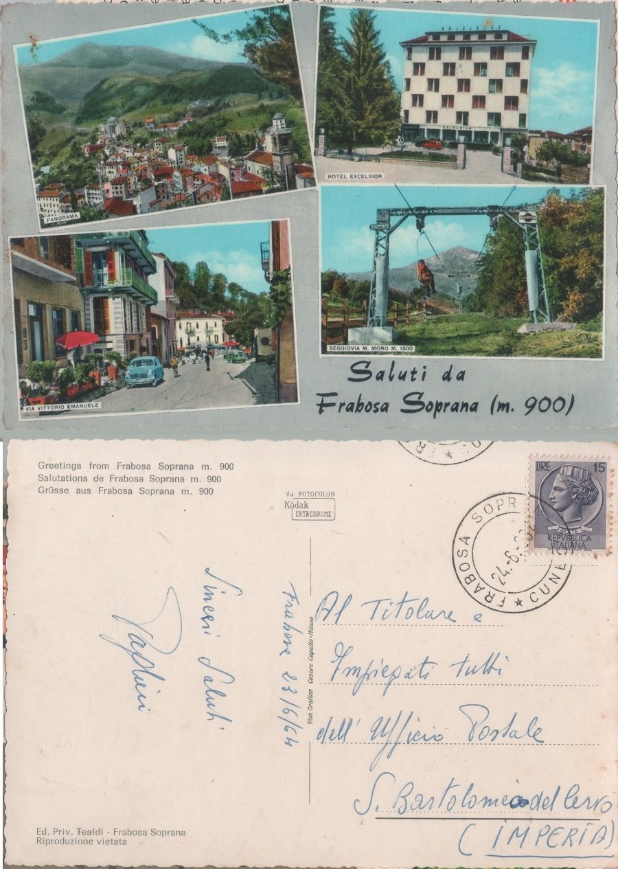 Frabosa Soprana (CN) . Vedute. Viaggiata 1964 | Immagine principale