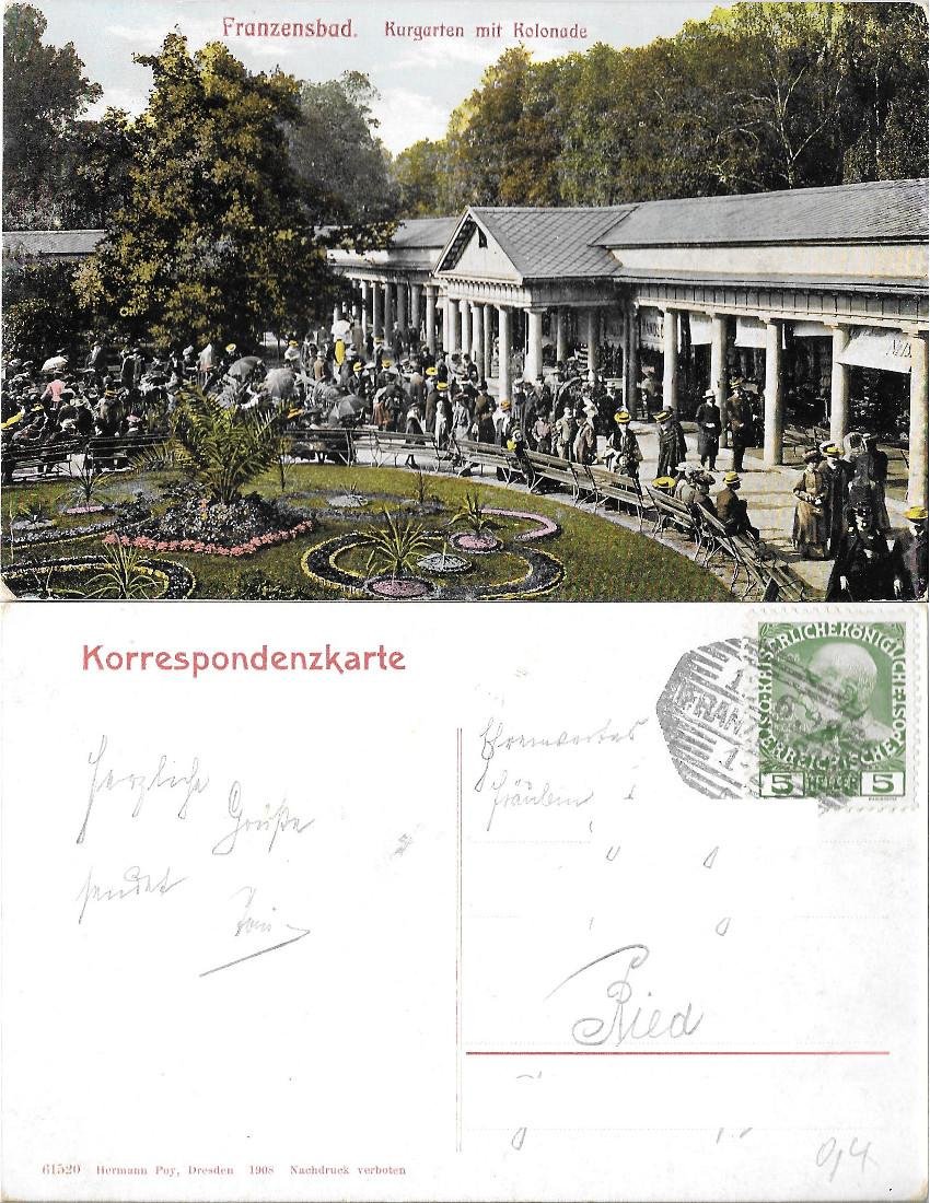 Franzensbad. Kurgarten mit Kolonade. Viaggiata 1898 | Immagine principale