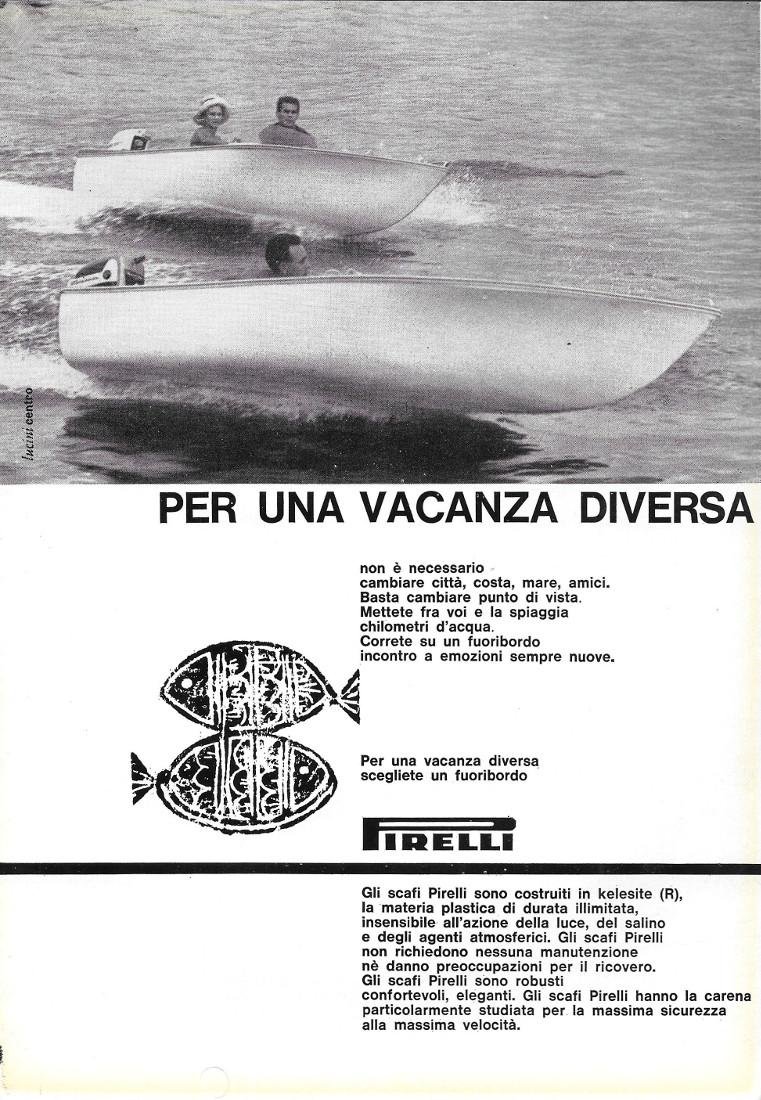 Fuoribordo Pirelli per una vacanza diversa. Advertising 1961 | Immagine principale