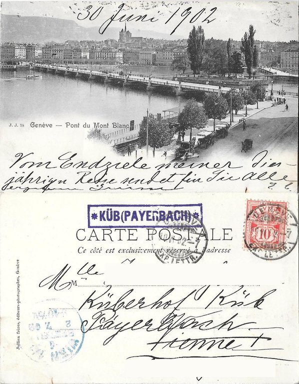 Genève. Pont du Mont Blanc. Viaggiata 1902 | Immagine Gallery 2