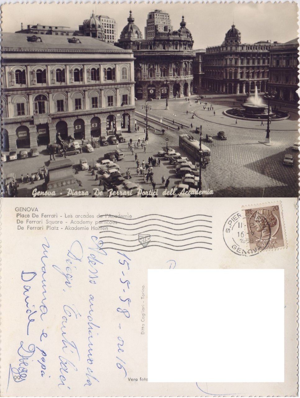 Genova. Piazza De Ferrari e Portici dell'Accademia. Viaggiata 1958 | Immagine principale