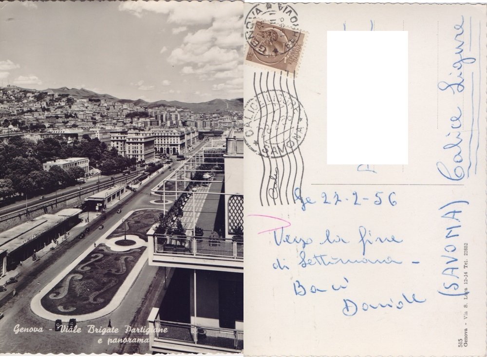 Genova. Viale Brigate Partigiane e panorama. Viaggiata 1956 | Immagine principale