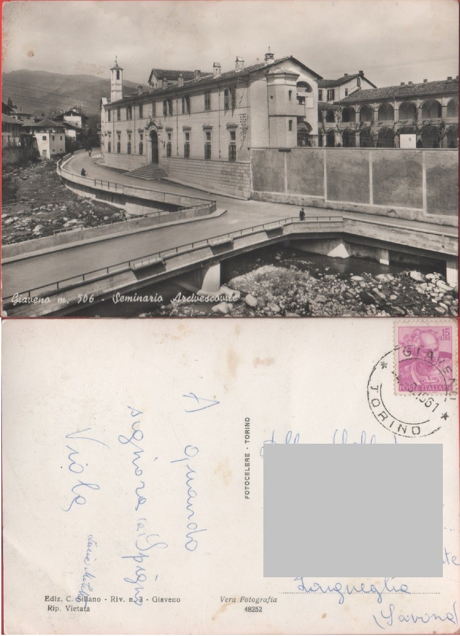 Giaveno (TO). seminario Arcivescovile. Viaggiata 1961 | Immagine principale