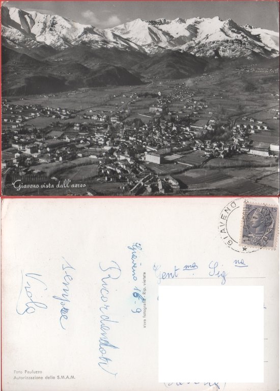 Giaveno (TO). Vista dall'aereo. Viaggiata 1960 | Immagine Gallery 2