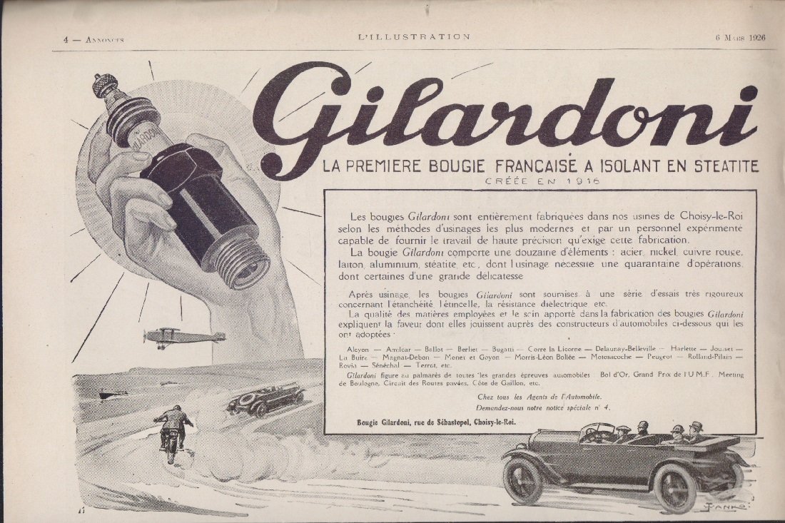 Gilardoni bugies. Advertising 1926 | Immagine principale