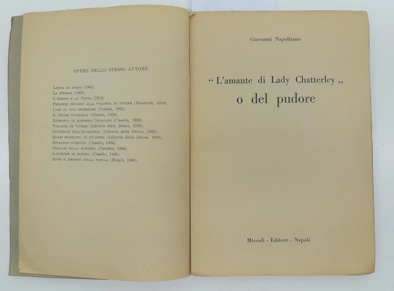 Giovanni Napolitano L'amante Di Lady Chatterley O Del Pudore Miccoli …