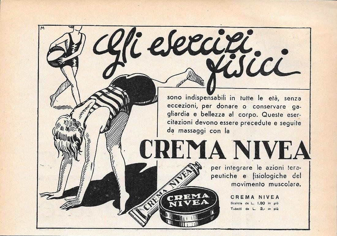 Gli esercizi fisici sono indispensabili... Crema Nivea. Advertising 1935 | Immagine principale
