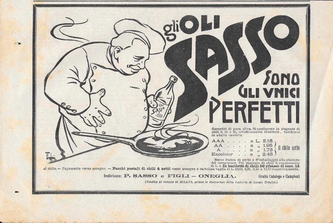 Gli Oli Sasso sono gli unici pefetti. Advertising 1902 | Immagine principale