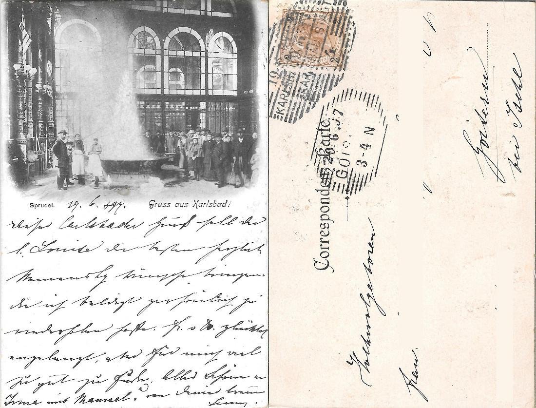 Gruss aus Karlsbad. Sprudel. Viaggiata 1897 | Immagine principale