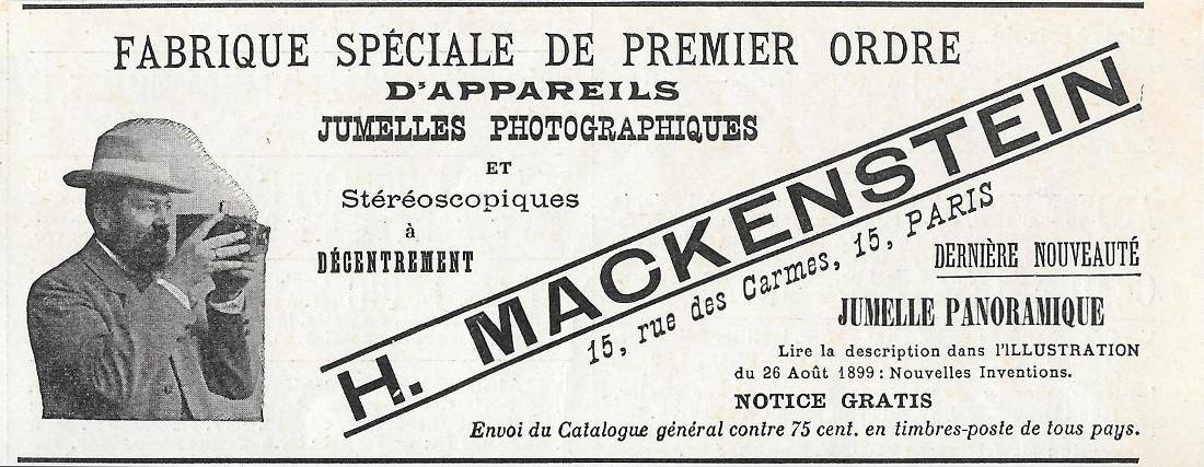 H. Mackenstein. Appareils Jumelles Photographiques. Advertising 1900 | Immagine principale