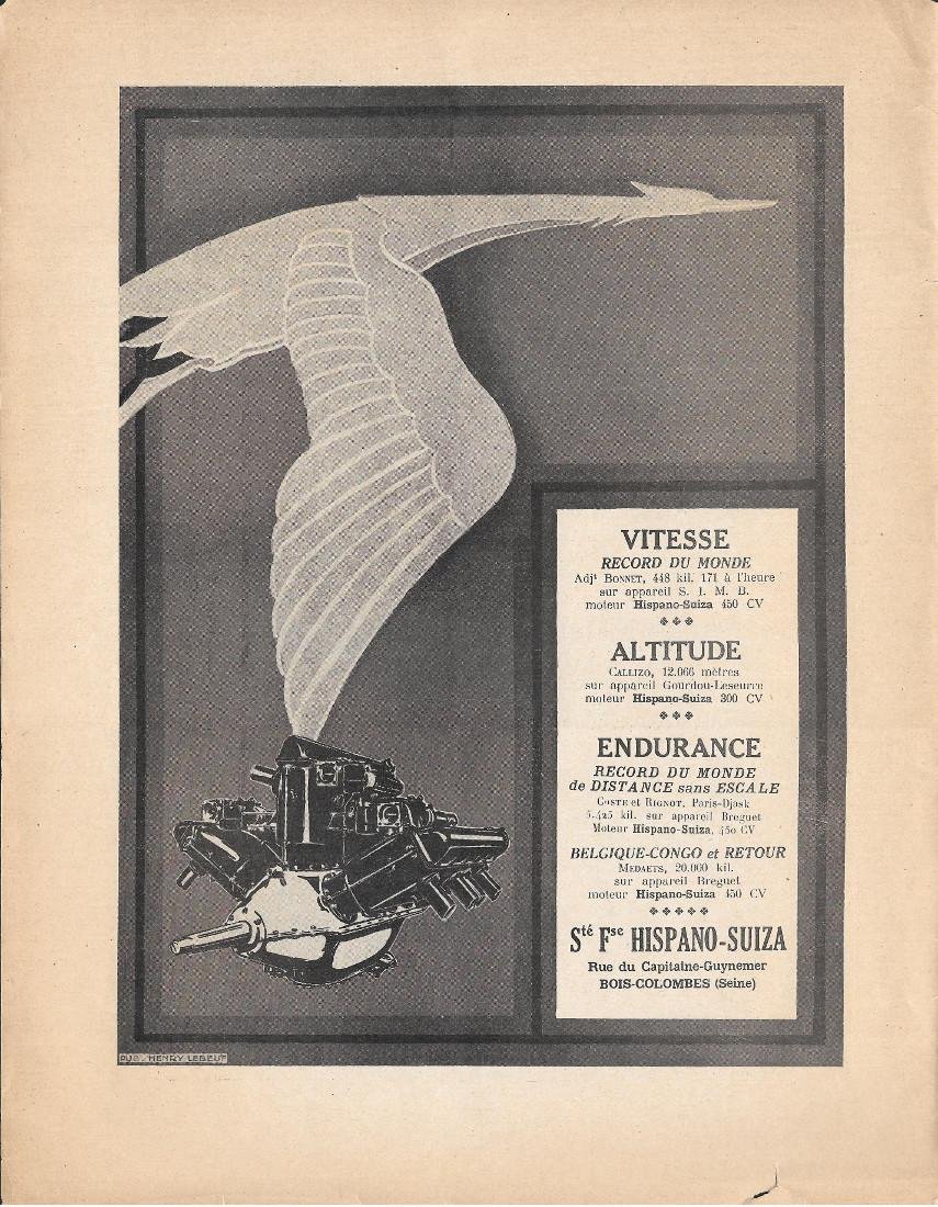 Hispano-Suiza/Moteurs Lorraine-Dietrich. Advertising 1927 fronte/retro | Immagine principale