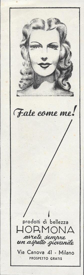 Hormona, Prodotti di Bellezza. Advertising 1943 | Immagine principale