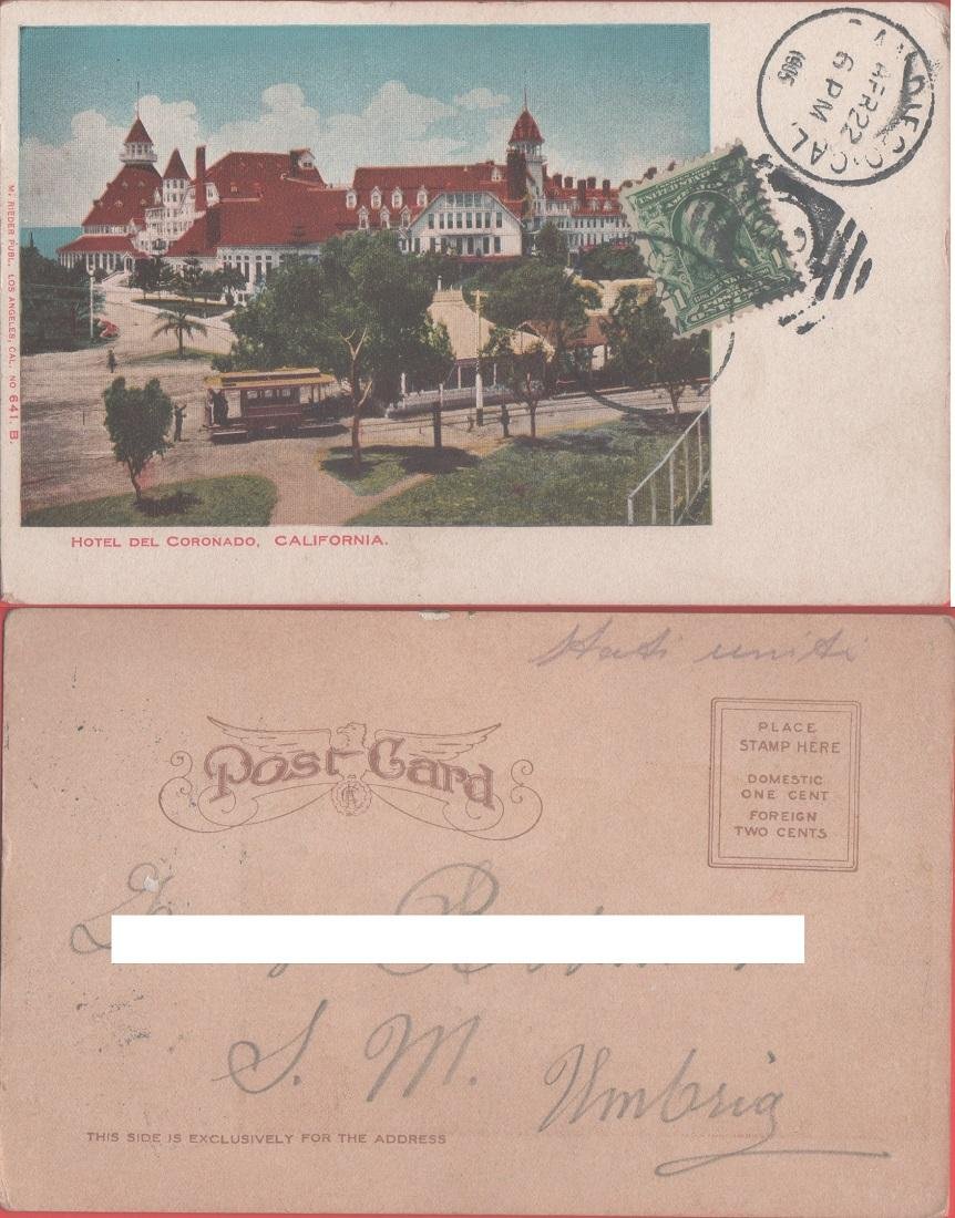 Hotel del Coronado. California . Viaggiata 1905 | Immagine principale