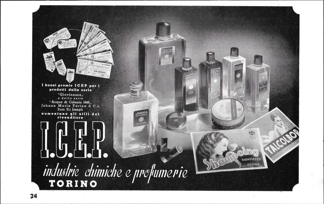 I.C.E.P. Industrie Chimiche e Profumerie Torino. Advertising 1939 | Immagine principale