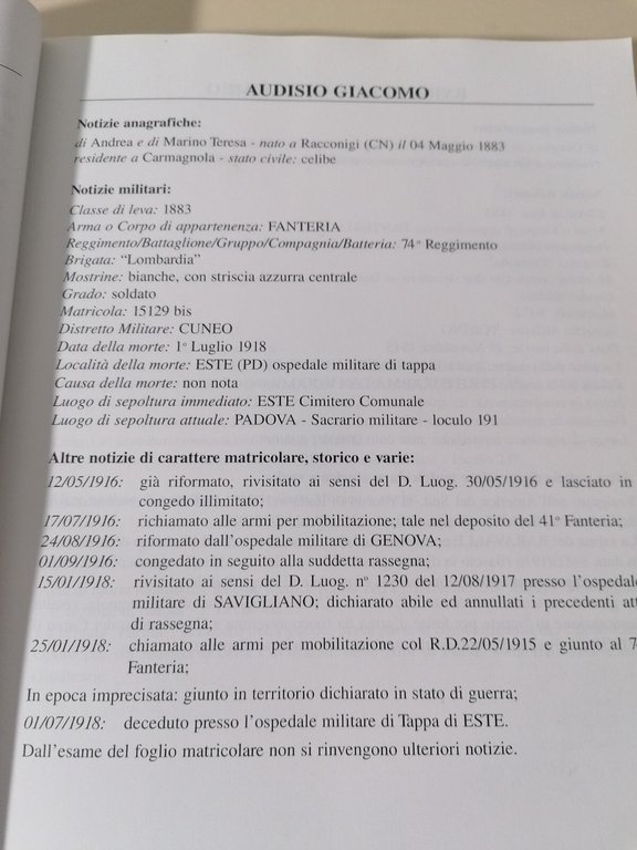 I Carmagnolesi Caduti Nella Grande Guerra Libro Petronio Curletti Autografato