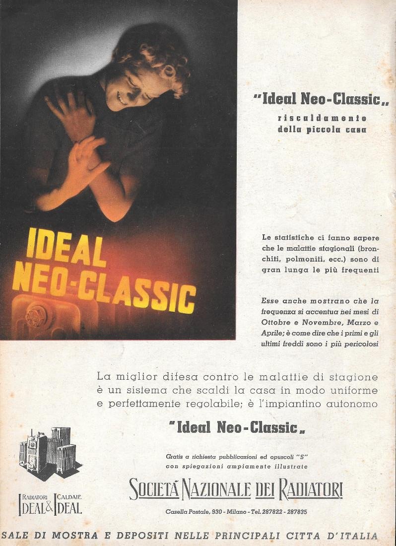 Ideal Neo-Classic. Radiatori e Caldaie. Advertising 1939 | Immagine principale