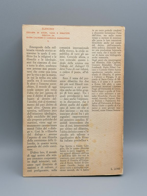 Ideale Del Dialogo o Ideale Della Scienza? Libro Spirito Calogero …