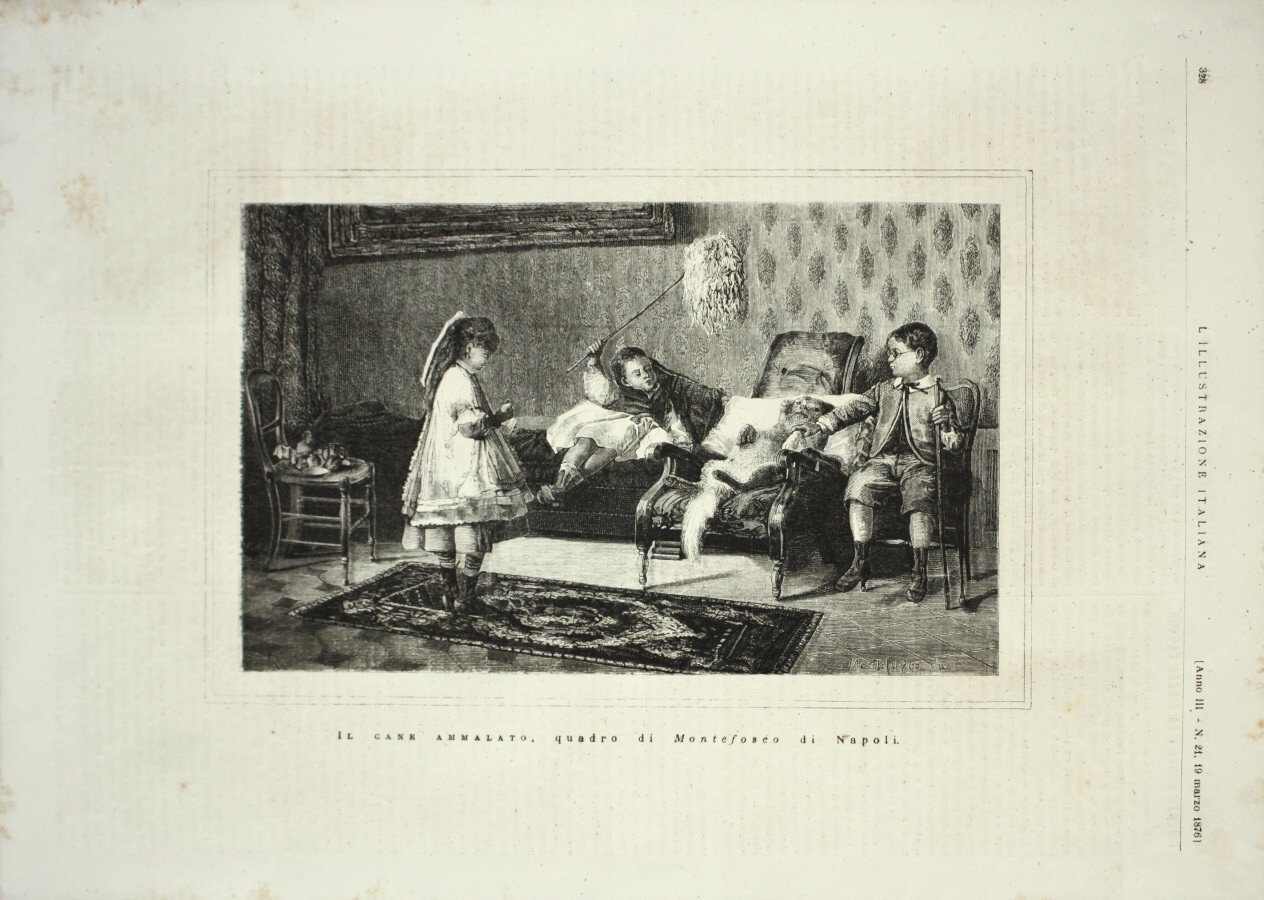 Il cane ammalato, quadro di Montefosco. Stampa 1876 | Immagine principale